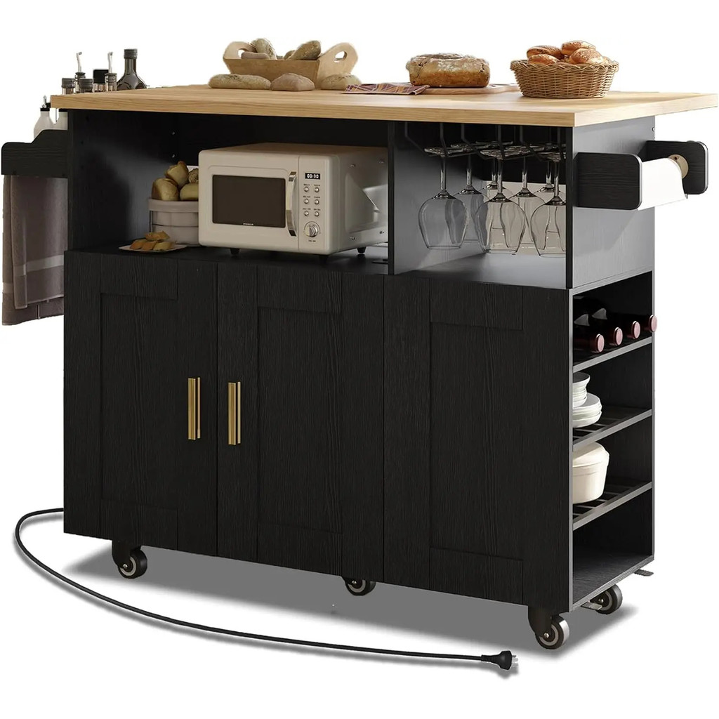 Rolling Mobile Kitchen Island Cart Bar พร้อม Desktop Drop Leaf Counter,island Table Storage Cart 5 ล