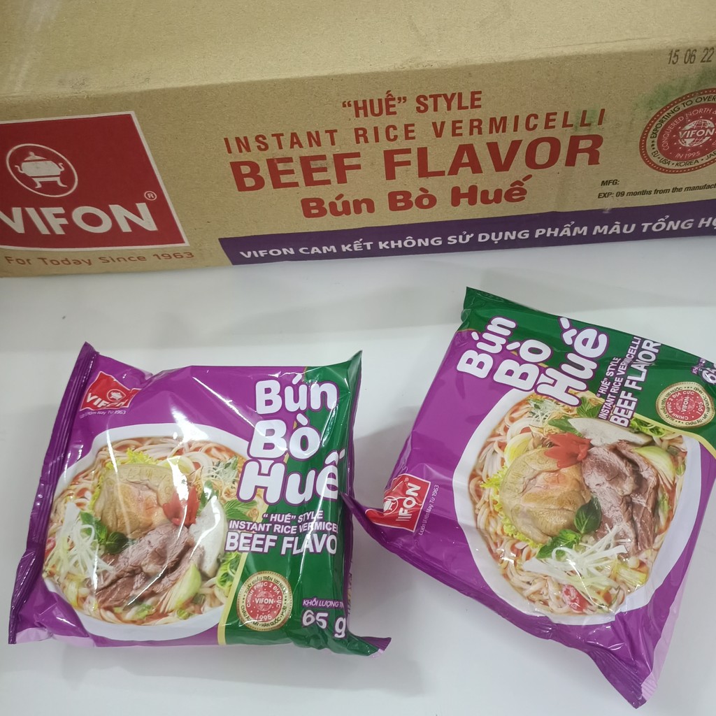 VIFON บะหมี่ข้าวเวียดนาม Bun Bo Hue 65g รสเนื้อบะหมี่มะนาวทันที Soaking No-Boil Rice Noodles จัดส่งฟรี