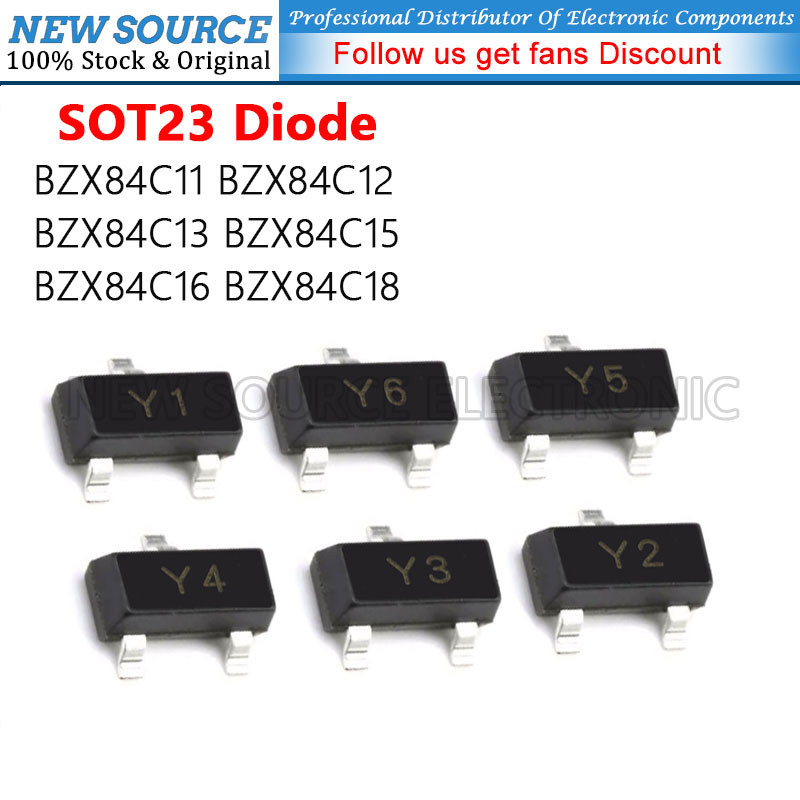 [20 ชิ้น] BZX84C11 BZX84C12 BZX84C13 BZX84C15 BZX84C16 BZX84C18 Y1 Y2 Y3 Y4 Y5 Y6 SMD23 ไดโอดที่เสถี