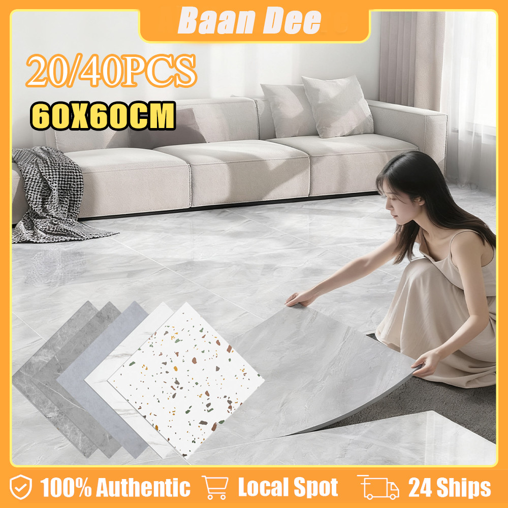 วอลเปเปอร์ลายหินอ่อน 60x60cm มีกาวในตัว กันน้ำ-น้ำ้มัน ขนาด 20/40 ชิ้น ติดผนังครัว-ห้องน้ำได้เอง ทนทาน