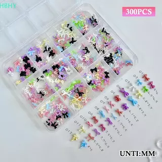 HB 12 กริดสีสัน Bowknot ชุดเรซิ่นริบบิ้นเล็บเครื่องมือตกแต่ง DIY เล็บอัญมณี HY