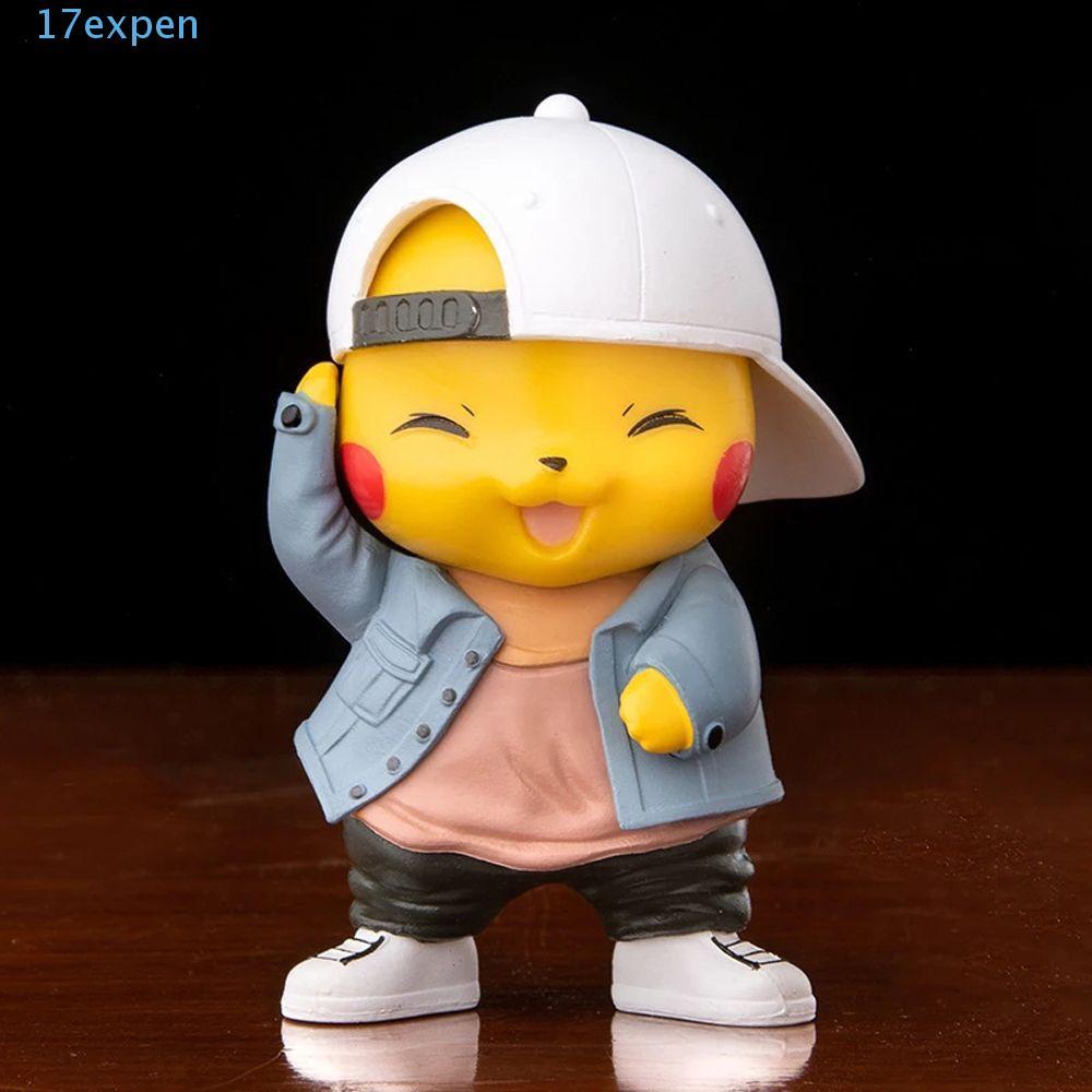 EXPEN Pikachu Action Figure สําหรับเด็กคอลเลกชันคอสเพลย์ Pikachu 8 ซม. PVC Denim เสื้อผ้า Pikachu