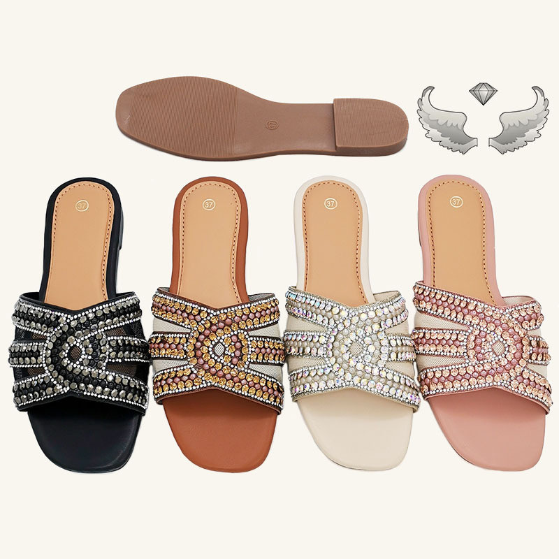 Guyana รองเท้าผู้หญิงแบน Rhinestone แฟชั่น Casual Flip-Flops ขายส่งเสื้อผ้ารองเท้าแตะ