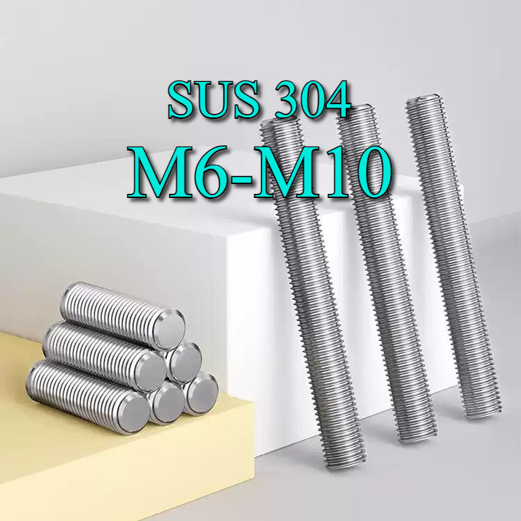 สตัดเหล็กเกลียวตลอด(เกลียวมิล) M6 M8 M10 สเตนเลส 304 ยาว L20-500mm [N2BL]