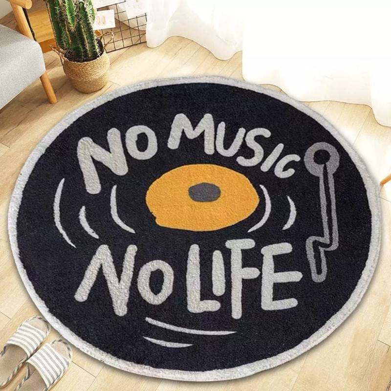 COD พรมปูพื้น พรมเช็ดเท้า ทรงกลม 60/80cm ขนแกะเทียม ลายแผ่นเสียง สไตล์อเมริกัน กันลื่น ตกแต่งห้อง - รูปที่ 5
