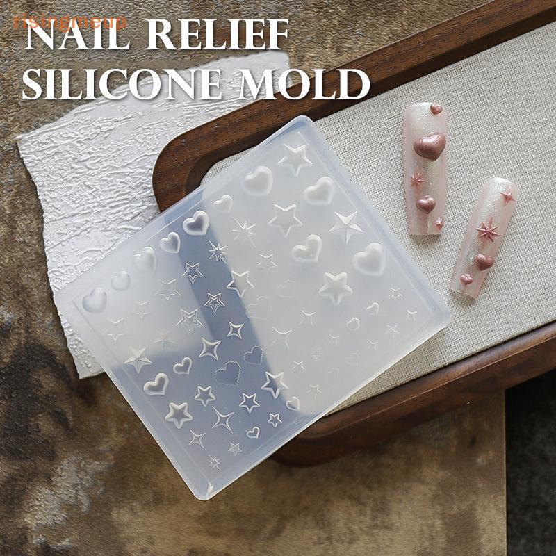 [risingmeup] Star Star Heart Bow Tie Jellyfish Flower Snowflakes Bowknot Nail Art Accessories แม่พิมพ์ซิลิโคนแกะสลัก Mould Template ใหม่