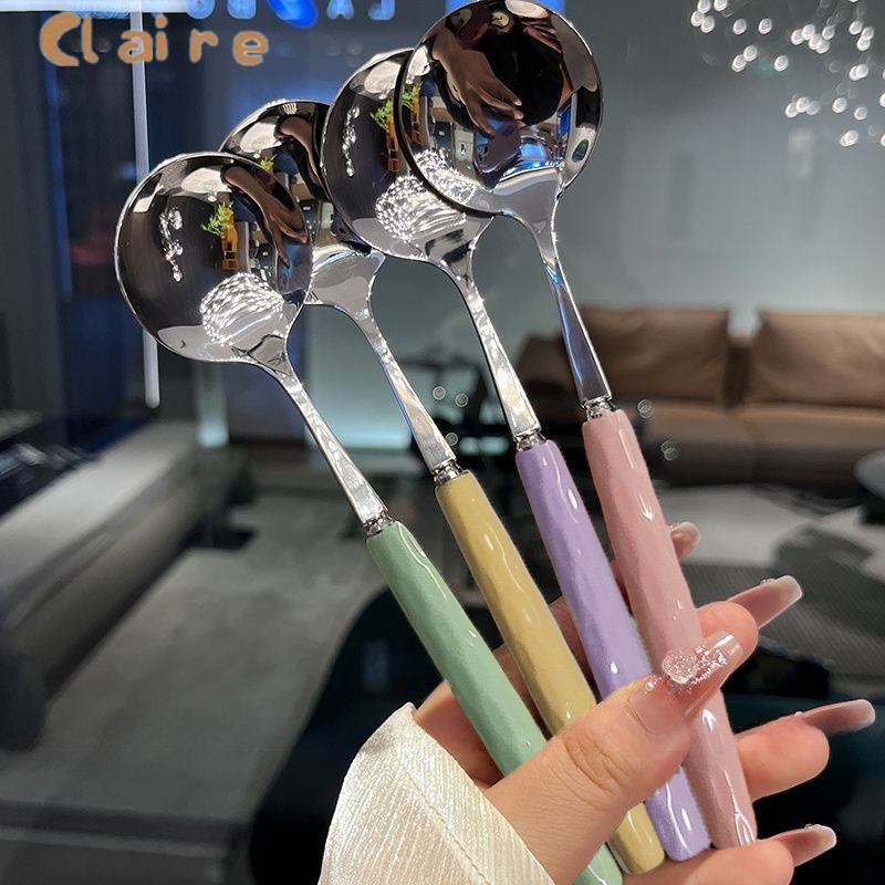 COD ช้อน ช้อนชงกาแฟ stainless steel spoon สำหรับตักแกง ซุป ขนม งานพรีเมี่ยม เรียบหรูมีสไตล์ Claire