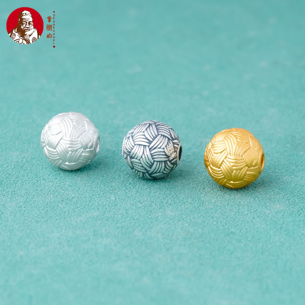 เงินแท้ 999 Retro 8mm10mm ถักลูกปัดกลม DIY สร้อยข้อมือลูกปัด