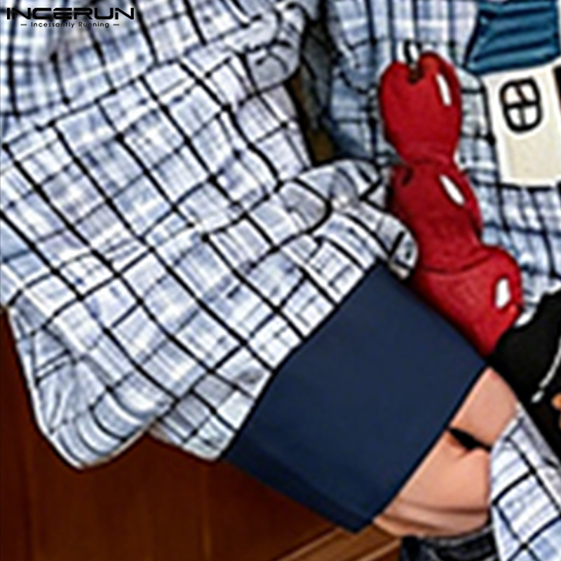 INCERUN เสื้อเชิ้ตผู้ชาย สไตล์เกาหลี แขนยาว พิมพ์ลายตาราง - รูปที่ 4
