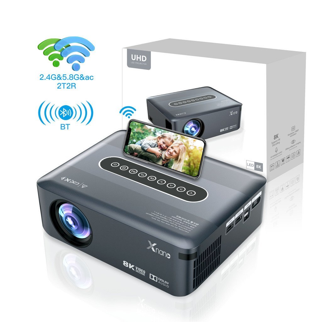 Smart Home Projector 1080P HD 8K ถอดรหัส Dual wifi9 Portable White Wall Direct Projector