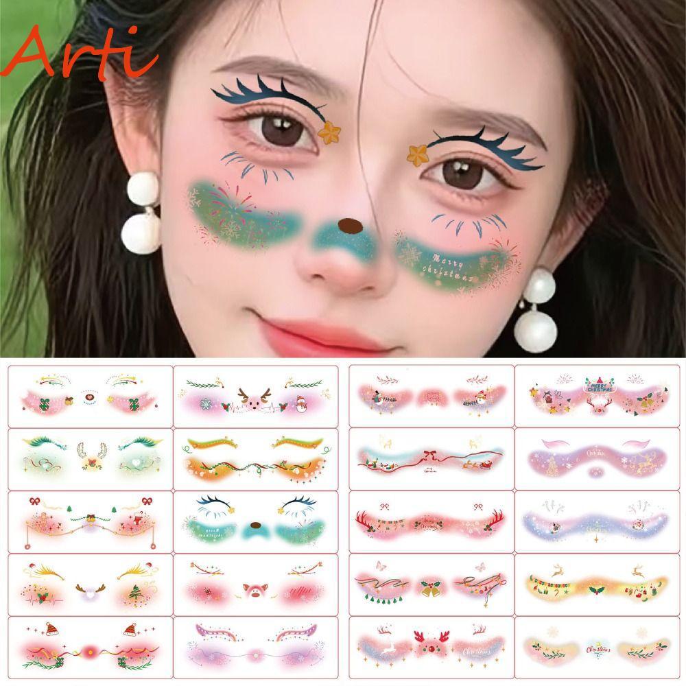 ARTI 10PCS Christmas Face Tattoos – สติกเกอร์ติดแก้มแบบชั่วคราว กันน้ำและสนุกสำหรับใบหน้าของคุณ