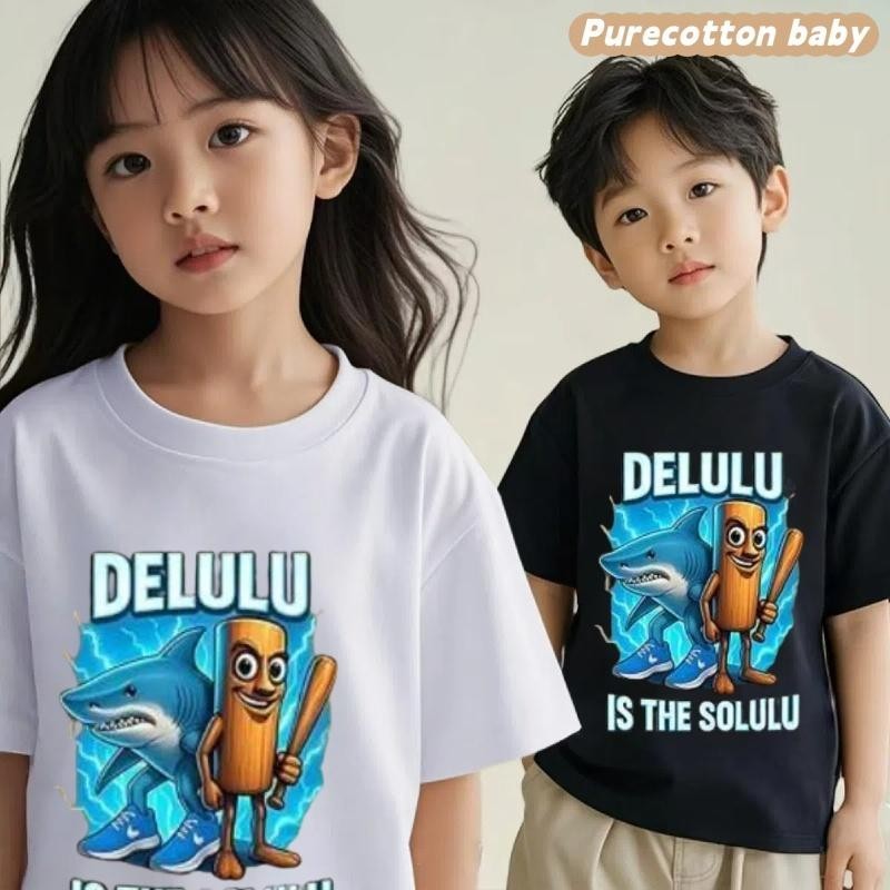 เสื้อยืดเด็กแขนสั้นพิมพ์ลาย ผ้าฝ้าย 100% นุ่ม ระบายอากาศได้ดี เสื้อยืดพิมพ์ลาย Tung Tung Tung Sahur