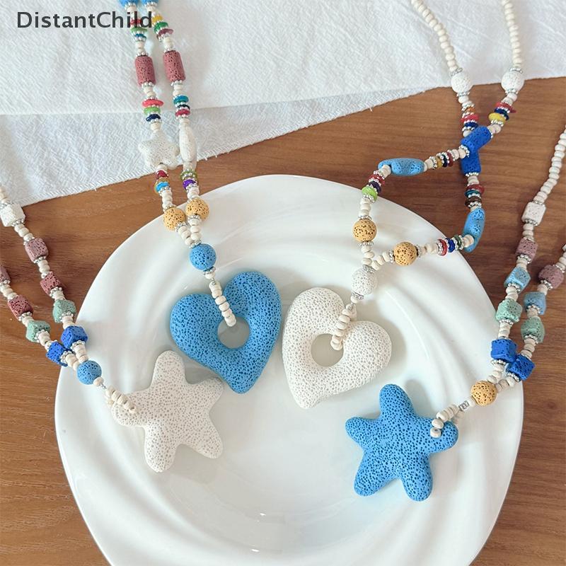 DSTH ปลาดาว Dopamine-สีลูกปัดสร้อยคอรูปหัวใจชายหาดสไตล์คอโซ่ตกแต่งสําหรับผู้หญิงเครื่องประดับของขวัญ