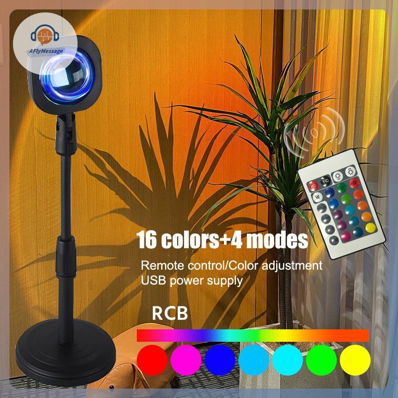 AFl Led Sunset โปรเจคเตอร์ Night Light 16 สีเปลี่ยน Rainbow Sun Aura LED บรรยากาศโคมไฟฉายพื้นหลังตกแ