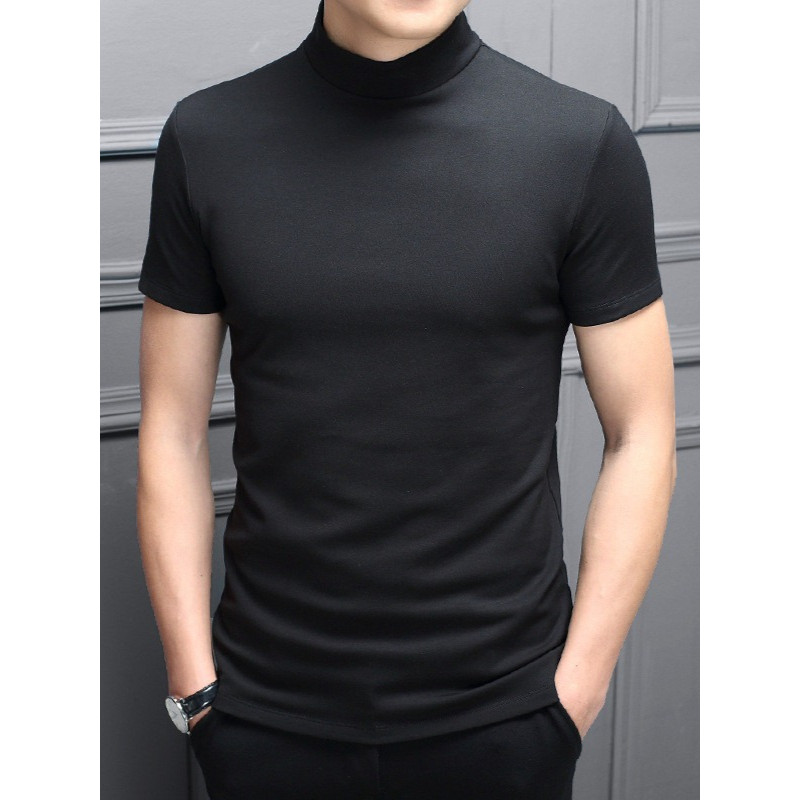 เสื้อคอเต่าครึ่งตัว เสื้อยืดแขนสั้น ทรงเข้ารูป สีทึบ ขนาดใหญ่ ผู้ชาย