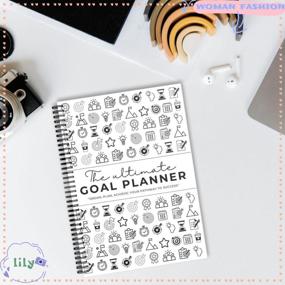 LILY Goal Progress Tracker, Undated Thicken Goal Planner Notebook, Creative Paper Portable Daily Wee