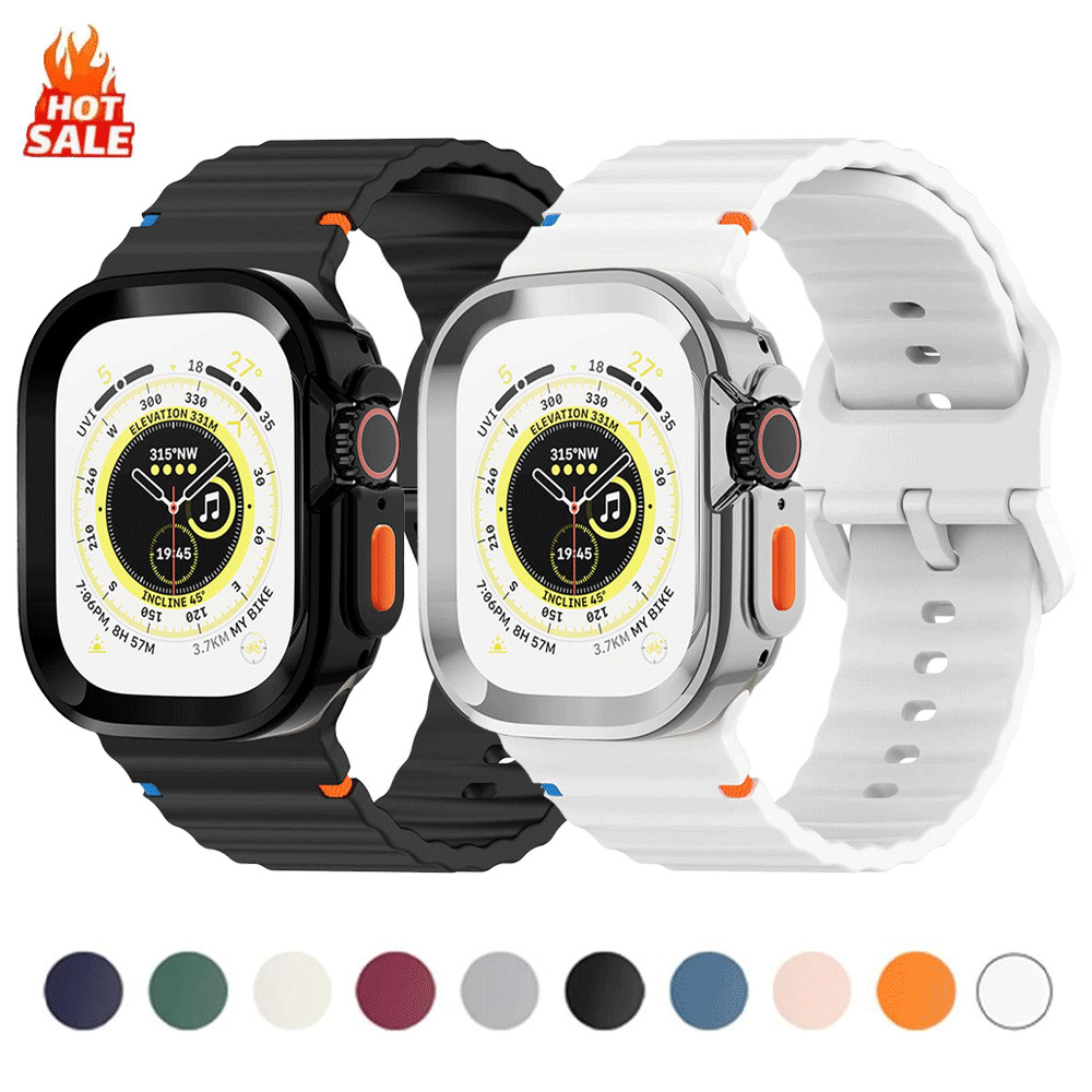 เคส+สายรัดคลื่นซิลิโคนสําหรับ Apple Watch Ultra Series 11 10 SE 9 8 7 6 5