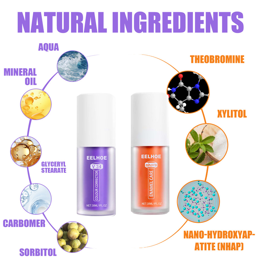 Eelhoe V34 สีฟันฟอกสีฟัน Oral Dazzling White ทําความสะอาดคราบฟันพราวฟันสีขาวสีฟันสีม่วง