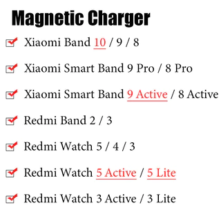 สายชาร์จแม่เหล็ก Xiaomi Mi Band 10/9/8/Pro, Redmi Watch 5/4/3 Active/Lite Redmi Band 2/3 สาย USB คอร์ทองแดง เร็วกว่า