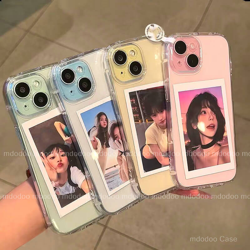 เคส For Vivo V60 Lite V50 V40Lite V30 V30E V29E V27E V27 Pro V25E V25Pro V23E V23Pro Y200 5G Y76 Y36 Y27S Y19S Y71S Fashion ins Korean Style DIY Photo Card Place Clear Back Cover Fine Pore Shockproof Protection TPU Soft Phone Case TKKD 01