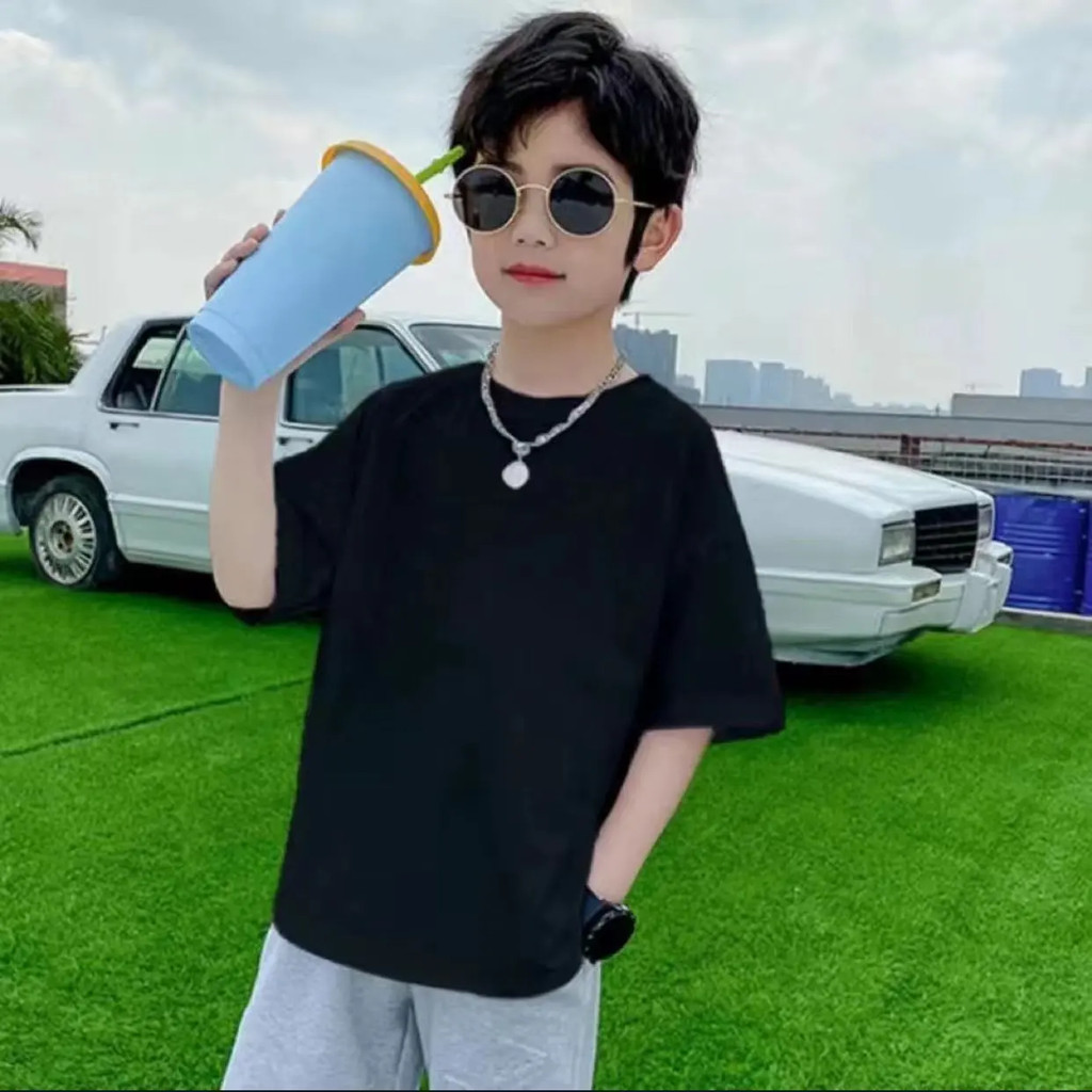 เสื้อยืดแขนสั้นสำหรับเด็ก ผ้าฝ้ายแท้ สไตล์ใหม่ เหมาะสำหรับฤดูร้อน สีทึบ