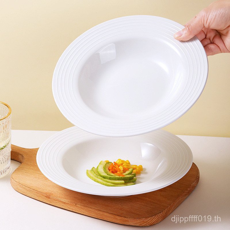 Retro Simple Salad High-value Tableware Western Food Plate High-end ในครัวเรือนพาสต้าตื้นจานซุป ins 