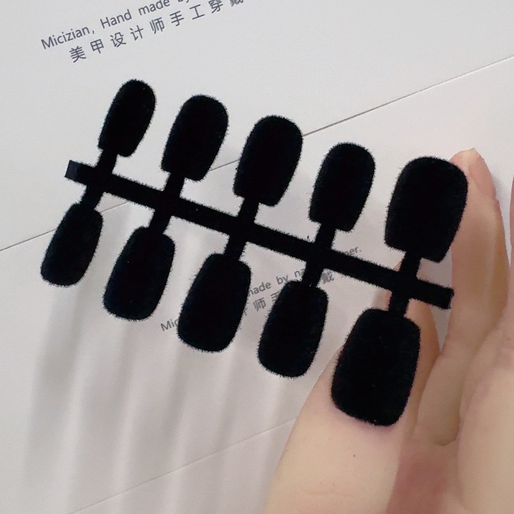 6057#纯手工穿戴甲新品半手工丝绒袁柠七美甲假指甲贴片成品