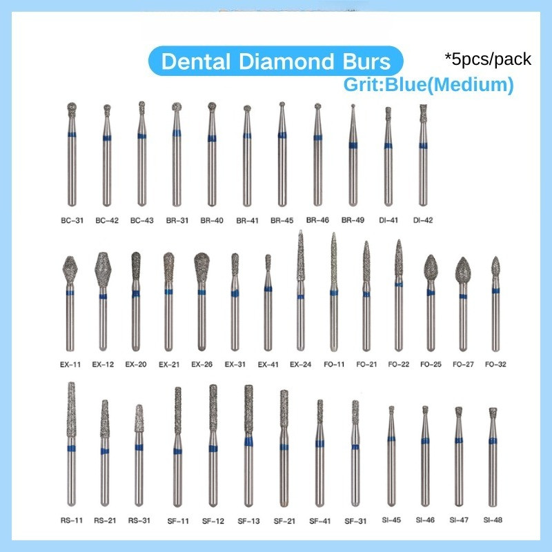 5ชิ้น/แพ็ค| Dental Diamond Burs FG 1.6 มม. สําหรับ Handpiece ความเร็วสูง Medium Grit สีฟ้า 1