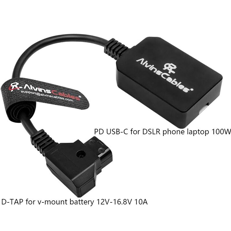 สาย Alvins Dtap to Type-c PD Bidirectional Quick Charger Cable, USB-C PD 100W Fast Charging Power Adapter สําหรับ V-Mount Gold-Mount Battery, สําหรับกล้องแล็ปท็อปโทรศัพท์, 24 ซม.| 9.5 นิ้ว