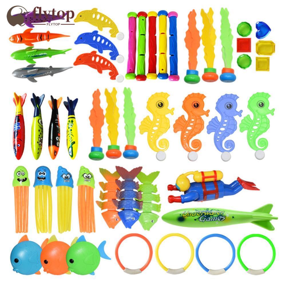 FLYTOP 1 PC เด็กดําน้ําเกมชุดของเล่นโยนของเล่นสระว่ายน้ําวงกลมใต้น้ําฤดูร้อนว่ายน้ําดําน้ําการฝึกอบร