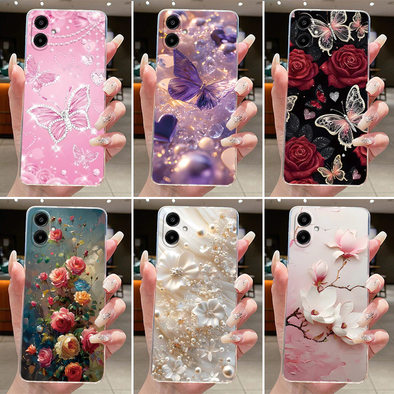 SAMSUNG สําหรับSamsung A07 2025 เคสโทรศัพท์ใสหรูหราผีเสื้อดอกไม้เยลลี่ปลอกสําหรับSamsung Galaxy A07 SamsungA07 07 ซิลิโคนปกหลัง