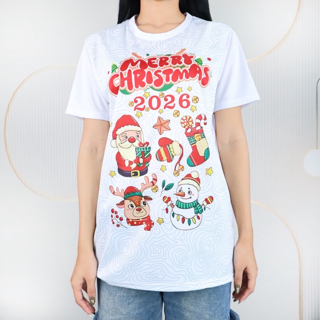 เสื้อยืด S-3XL คอกลม แขนสั้น แบบเต็มตัว พิมพ์Merry Christmas ปี2026 ผ้าไมโคร เนื้อผ้านิ่ม ใส่ได้ทั้งชายและหญิง t2521# - รูปที่ 4
