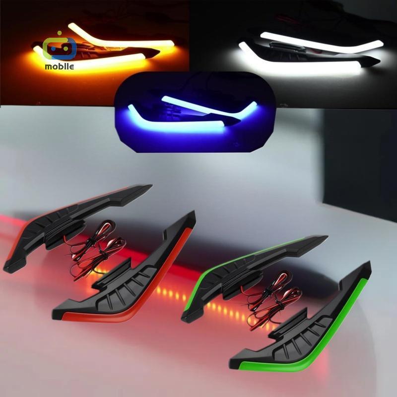 [maygood] 2 ชิ้นลมคงที่พร้อมไฟ LED สติกเกอร์ตกแต่งกาวรถจักรยานยนต์สปอยเลอร์ด้านข้าง Winglets Aerodynamic Wing Set {TH}