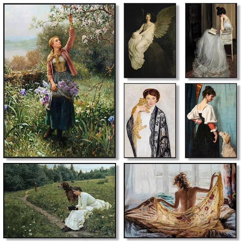 Victorian Vintage หญิงภาพศิลปะโปสเตอร์พิมพ์ผ้าใบภาพวาด Wall Art ภาพห้องนั่งเล่นตกแต่งบ้าน