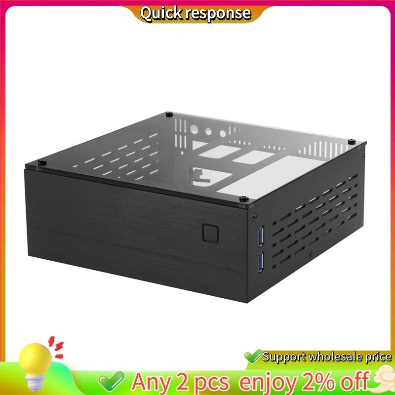 ในสต็อก-A01 อลูมิเนียม Mini-ITX HTPC คอมพิวเตอร์เดสก์ท็อปแชสซีสีดํากระจกนิรภัย HTPC Mini ITX DIY PC 