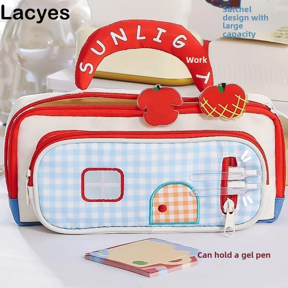 LACYES Dopamine House กระเป๋าดินสอ, กระเป๋าเก็บเครื่องเขียนซิปความจุขนาดใหญ่, Ins Fashion Cosmetics 