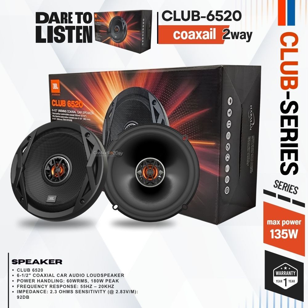 [ลำโพง JBL ของแท้100%] JBL CLUB6520 ลำโพงติดรถยนต์ แยกชิ้น coaxial 6.5นิ้ว 135watts