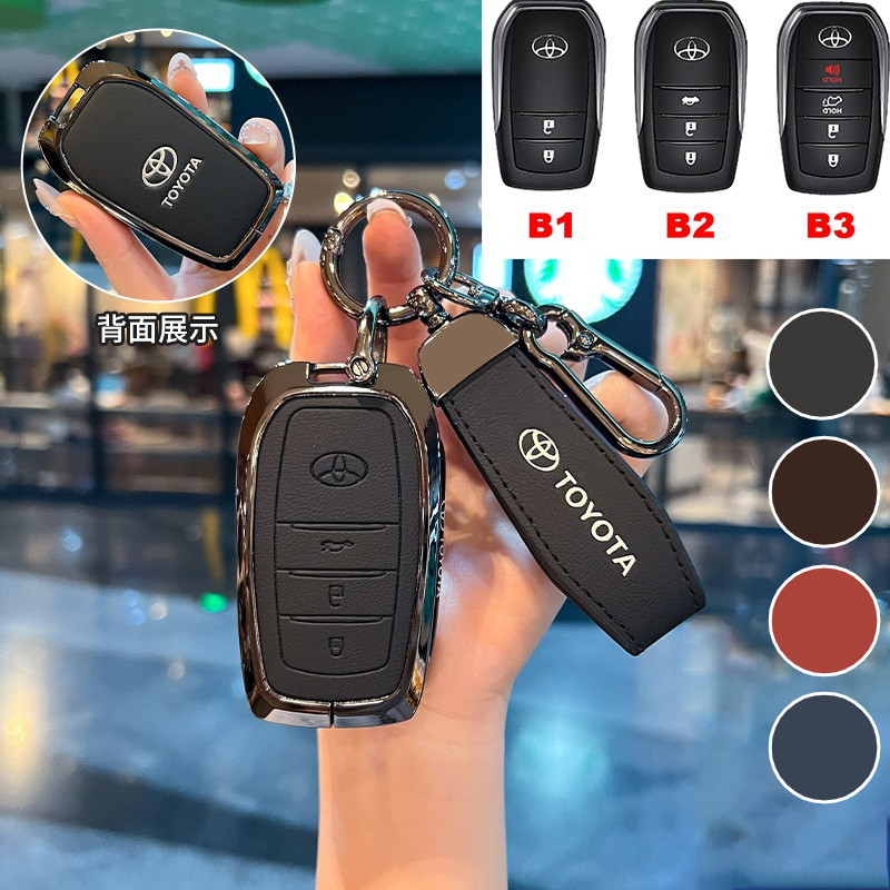 หนังวัวแท้สังกะสีสมาร์ทกุญแจรถ Fob ฝาครอบ Protector พวงกุญแจสําหรับ Toyota Fortuner Innova Zenix Camry Hilux Rocco Revo Rocco Yaris Corolla Cross Harrier RAV4