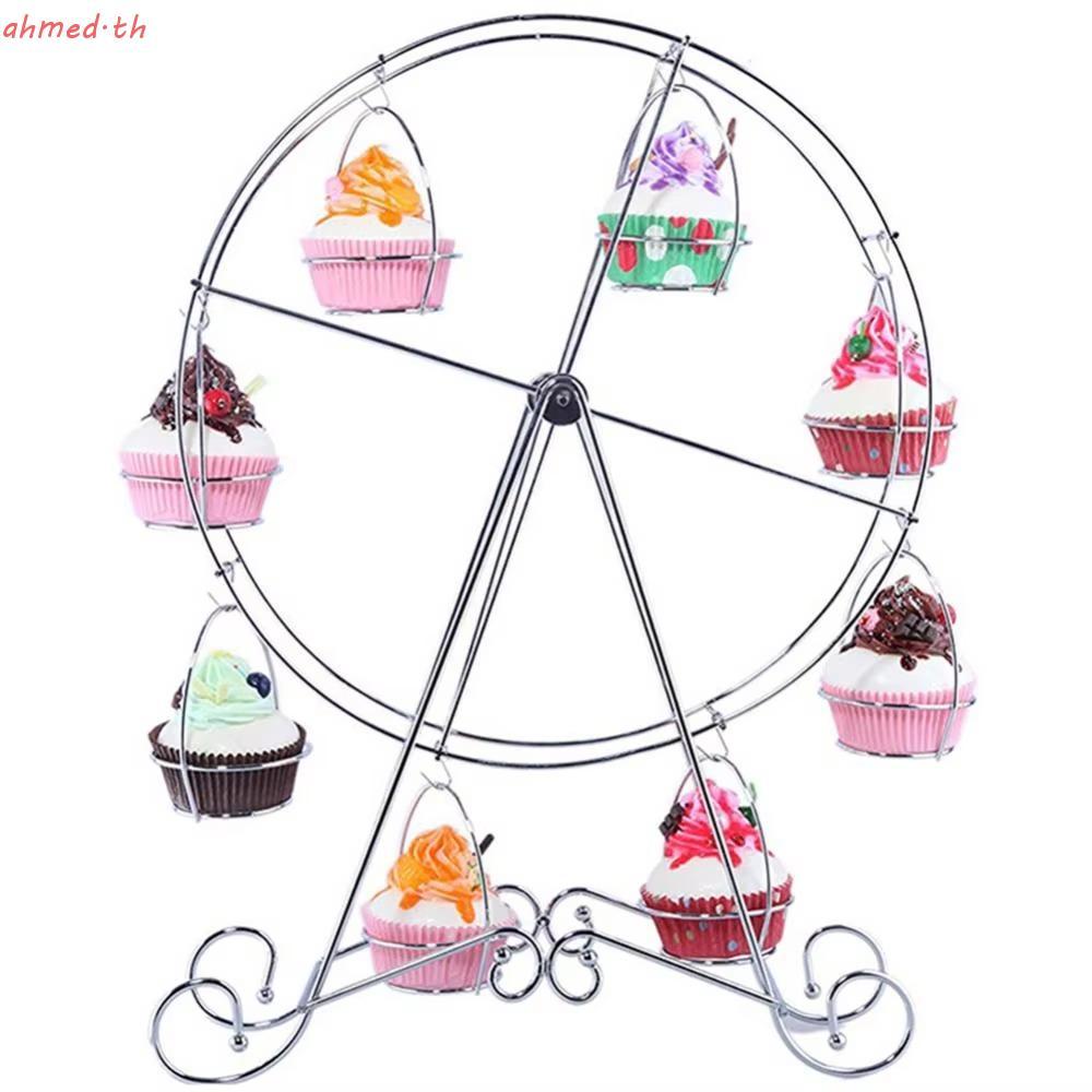 AHMED ขาตั้งคัพเค้กชิงช้าสวรรค์, หมุน 8 ถ้วย Cupcake Display Rack, อุปกรณ์ปาร์ตี้เหล็ก DIY Cupcakes 