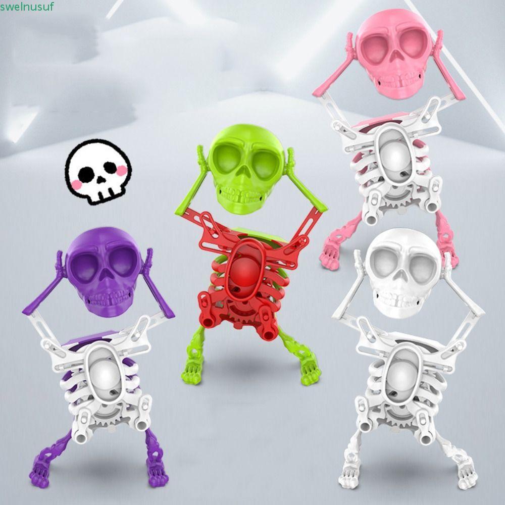SAUTE Wind-up Dancing Skeleton Toy, Dancing Skull Swinging 3D พิมพ์เขย่าตุ๊กตากะโหลก, รูปปั้นตลกจําลอง Movable Spring Clockwork ของเล่นเดสก์ท็อปเครื่องประดับ