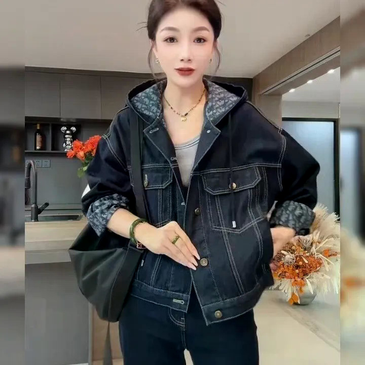 แจ็คเก็ตยีนส์สั้นแจ็คเก็ตยีนส์หลวมแจ็คเก็ตยีนส์ลําลองแจ็คเก็ตเกาหลีฤดูใบไม้ผลิฤดูใบไม้ร่วงแจ็คเก็ตยีนส์แจ็คเก็ตยีนส์ผู้หญิง