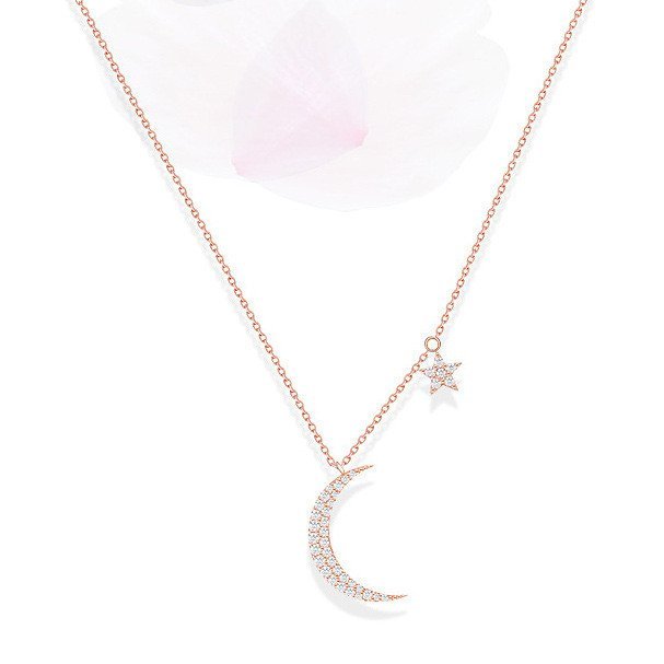 สร้อยคอมิกเซอร์ตัวเรือนกระดูกไหปลาร้า 925 Sterling Silver Micro Inline Chain ประดับด้วยจี้ดาวและดวงจ