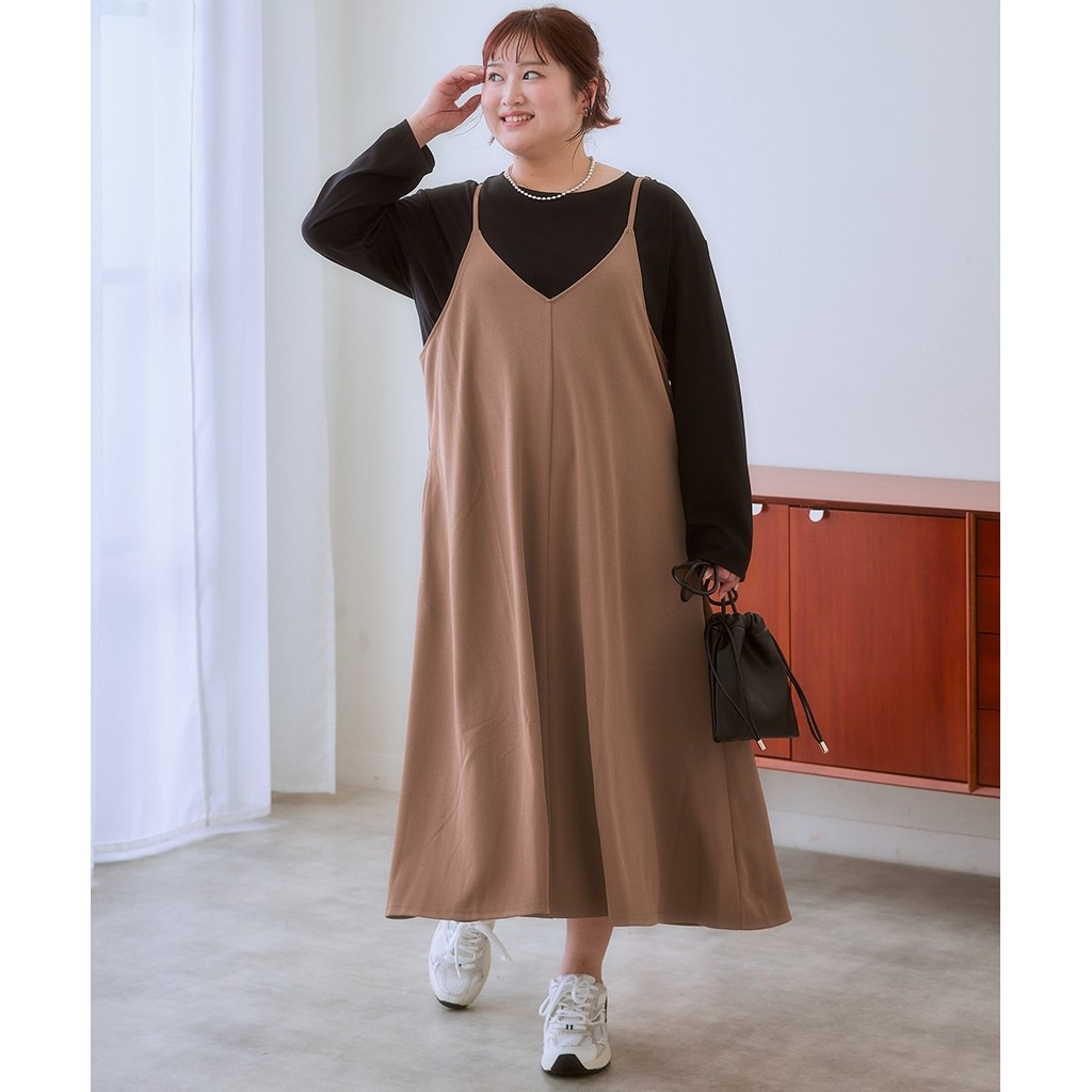 [จัดส่งจากประเทศญี่ปุ่น] Nissen_  ชุดเดรสสายเดี่ยวตัวยาวพลัสไซส์ (ไซส์ใหญ่) สไตล์ญี่ปุ่น ทรงหลวม ใส่สบายมาก เนื้อผ้าพรีเมียม ยืดหยุ่นดีเยี่ยม ดีไซน์เรียบหรู พรางหุ่นสวย อัพลุคผู้ดี แ