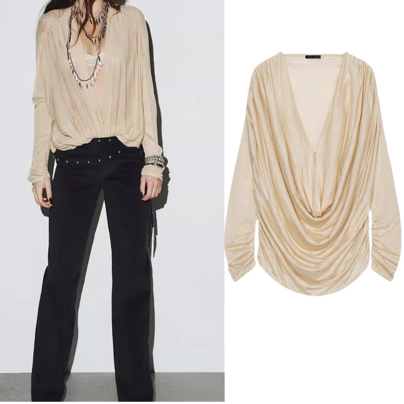 ซาร่า สไตล์เรียบง่าย เสื้อแขนยาว คอเว้าลึก รหัส 5039837