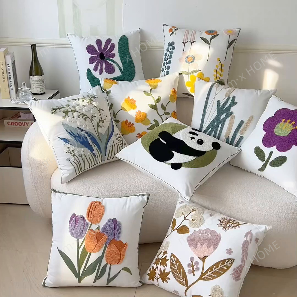 ปลอกหมอนปัก 3D ผ้าขนหนูเย็บปักถักร้อยสีสัน Pillowcover ปลอกหมอนอิงโซฟา ตกแต่งบ้าน - รูปที่ 3