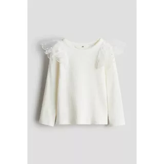 H&M(เอชแอนด์เอ็ม) เสื้อผ้าฝ้ายตกแต่งด้วยผ้าตาข่าย Girls Tulle-detail cotton top 1319457_1
