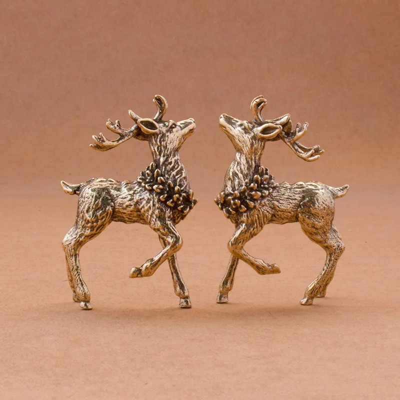 Deer Ornament Deer Statue Miniature Sika Miniature Figurines Solid Brass Tabletop Decoration Deer Sc