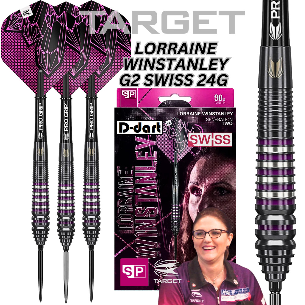 TARGET STEEL TIP DARTS - 24G LORRAINE WINSTANLEY G2 (SWISS) SP 90% TUNGSTEN DART SET