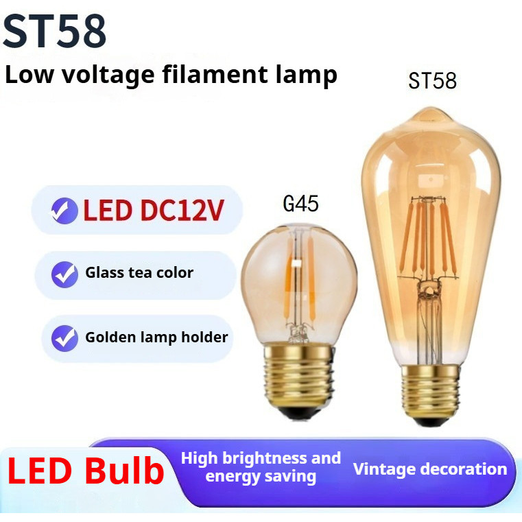 [DC12V] หลอดไฟ LEDแรงดันต่ํา ST58 สีน้ําตาล G45 หลอดไฟย้อนยุคตกแต่งหลอดไฟ Edison แหล่งกําเนิดแสง