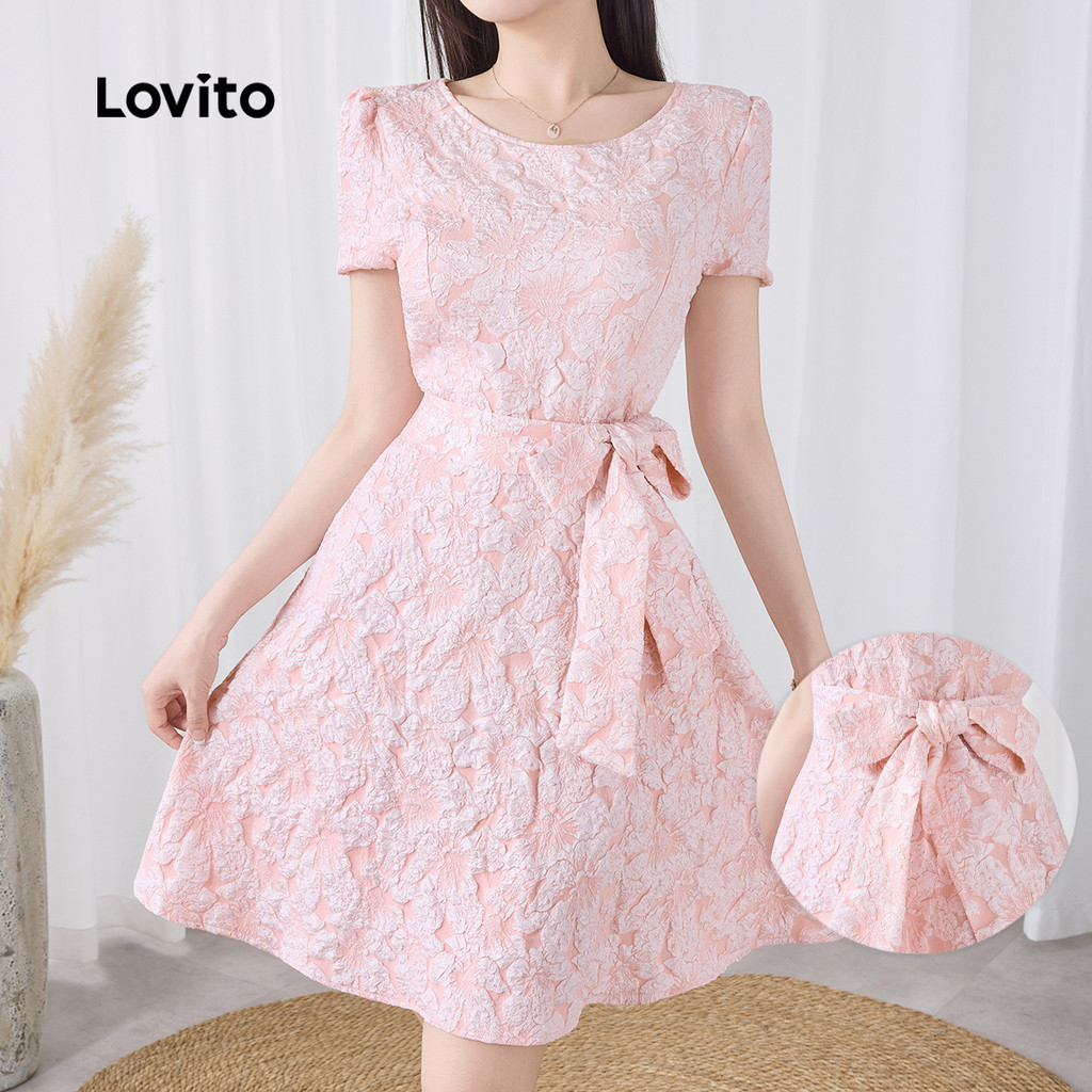 Lovito ชุดเดรสซิปผูกเชือกธรรมดาหรูหราสําหรับผู้หญิง L133ED147